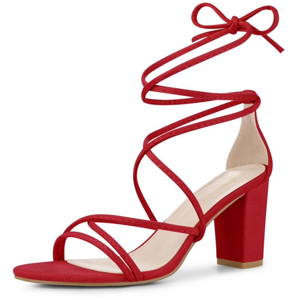 Lace Up Heels Red Strappy Chunky Heel Sandals